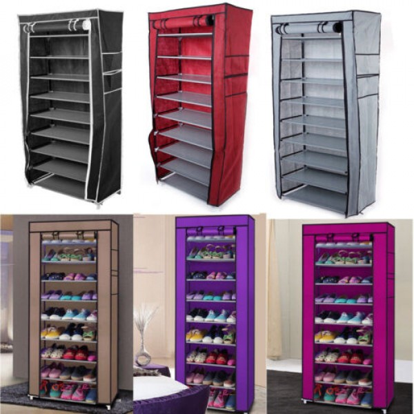 9 Layer Simple Dustproof Storage Shoe Cabinet Rack - Blue - Shop N Save