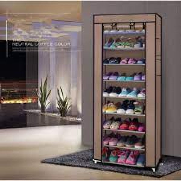 9 Layer Simple Dustproof Storage Shoe Cabinet Rack - Wine Red - Shop N Save