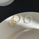 Plain Pearl Overlapping Ring Set - Fashionable Women's Party Jewelry - Shop N Save