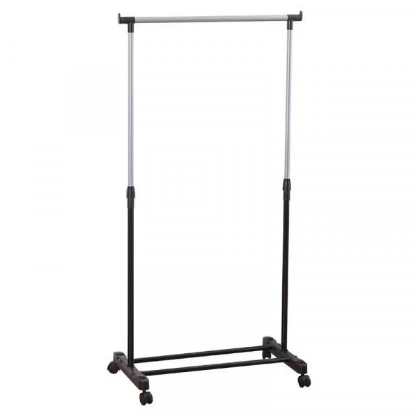 Movable Portable Pole Telescopic Clothes Rack With Wheels