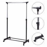 Movable Portable Pole Telescopic Clothes Rack With Wheels