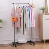 Movable Portable Pole Telescopic Clothes Rack With Wheels