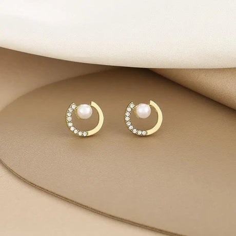 Korean Rhinestone Pearl Studs: Exquisite C-Shape, Fashion Jewelry - Shop N Save