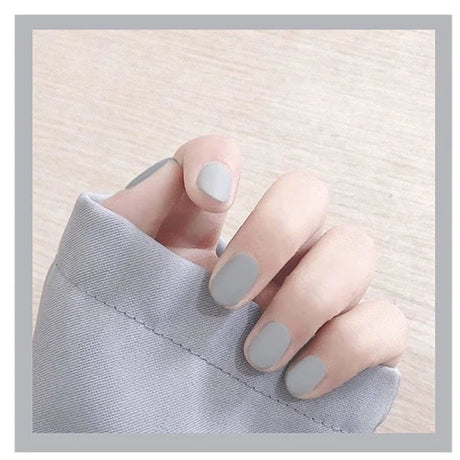 Matte Grey Square Nail Set: 24PC Formal Elegance, Adhesive Acrylic - Casual Perfect - Shop N Save