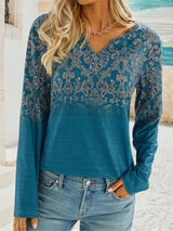 Fashionable Casual V-Neck Ethnic-Style Long Sleeve