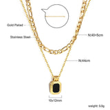 LUXUSTEEL Double Layer Gold Necklace: Black Square Pendant, Korean Choker - Shop N Save