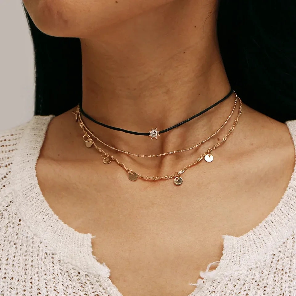 Three-Tier Star Pendant Choker: Fashionable Women's Jewelry - Shop N Save