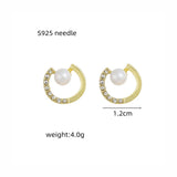 Korean Rhinestone Pearl Studs: Exquisite C-Shape, Fashion Jewelry - Shop N Save