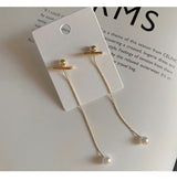 Pearl Earrings - Golden, Korean Minimalist, Adjustable Chain - Shop N Save