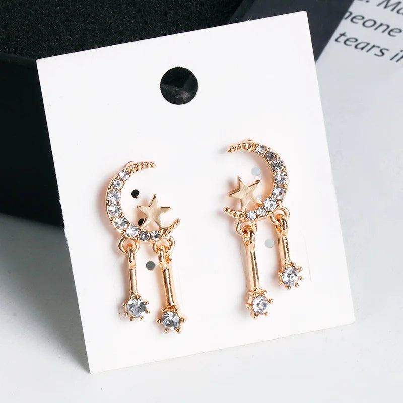 Star &amp; Moon Heart Stud Earrings: Korean Wild Personality for Girls - Shop N Save