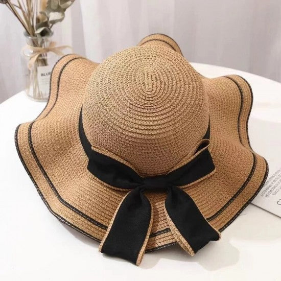 Large Brim Sun Protection Wave Edge Hat Beach Cap - Dark Blue