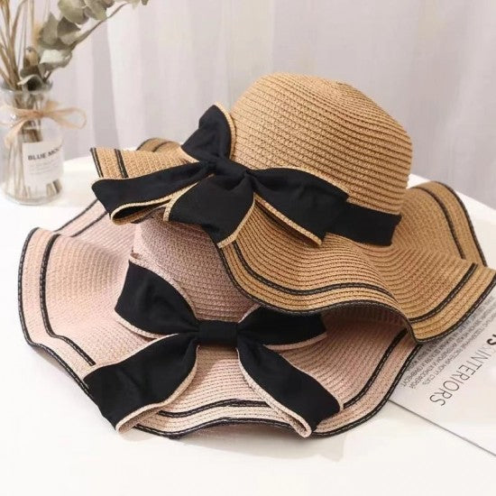 Large Brim Sun Protection Wave Edge Hat Beach Cap - Dark Blue