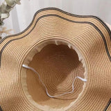 Large Brim Sun Protection Wave Edge Hat Beach Cap - Khaki