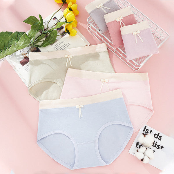Elastic Waist Bow Patched Summer Thin Soft Fabric Women Underwear - Light Pink