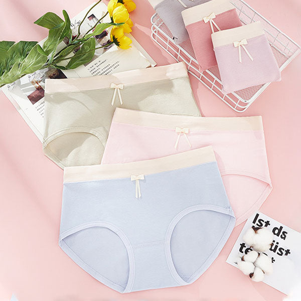 Elastic Waist Bow Patched Summer Thin Soft Fabric Women Underwear - Peach pink