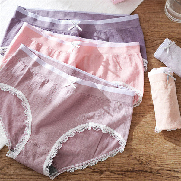 Lace Patched Summer Thin Fabric Women Underwear - Purple