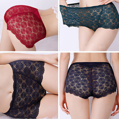 See Through Floral Lace Patched Summer Thin Fabric Women Underwear - Sky Blue