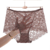 See Through Floral Lace Patched Summer Thin Fabric Women Underwear - Black