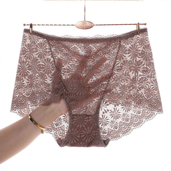 See Through Floral Lace Patched Summer Thin Fabric Women Underwear - Skin