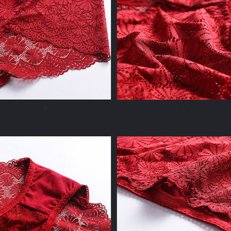 See Through Floral Lace Patched Summer Thin Fabric Women Underwear - Skin