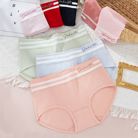 Stripe Patched Summer Thin Fabric Girls Wear Elastic Panty  - Light Pink
