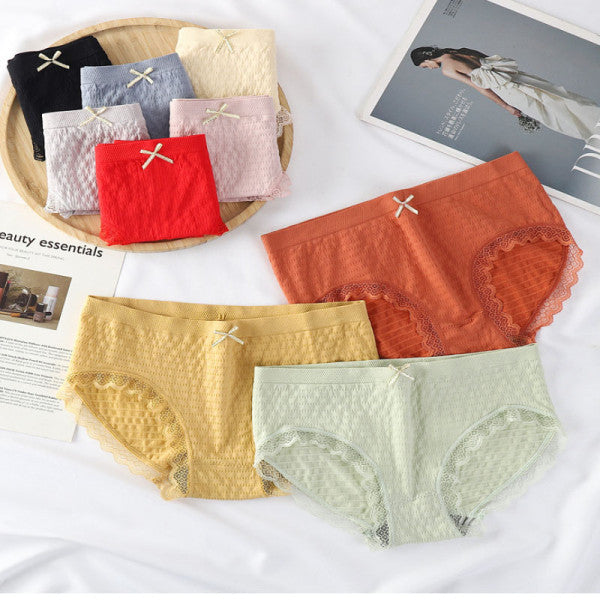 Romantic Lace French Cut Panties Slim Fit Elastic High Waist Underwear for Women - Light Green