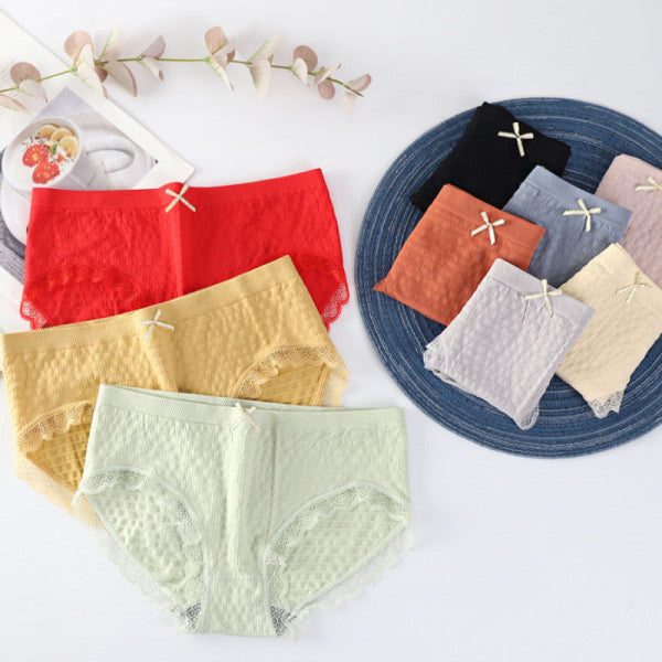 Romantic Lace French Cut Panties Slim Fit Elastic High Waist Underwear for Women - Light Pink - Shop N Save