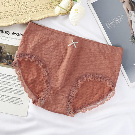 Romantic Lace French Cut Panties Slim Fit Elastic High Waist Underwear for Women - Orange Pink - Shop N Save