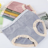 Ribbed Pattern Elastic Waist French Cut Panties Soft Breathable Women's Underwear - Green