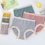 Ribbed Pattern Elastic Waist French Cut Panties Soft Breathable Women's Underwear - Green