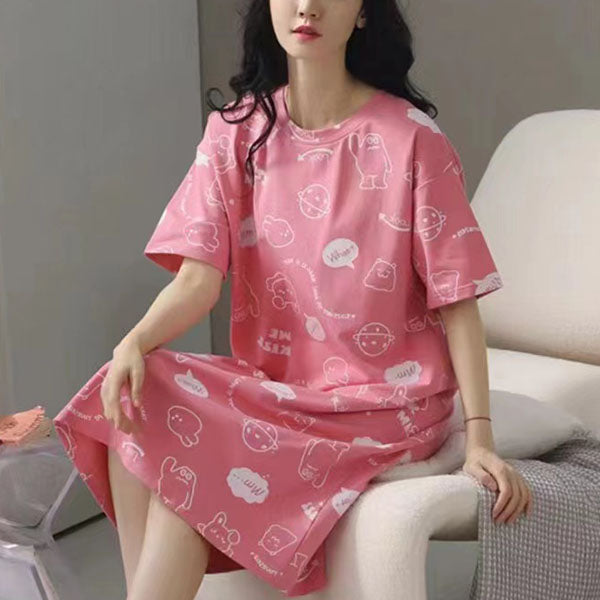 Pink Cartoon Print Midi Night Dress - Casual Sleepwear Women - Shop N Save