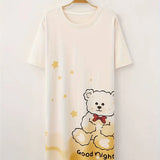 Cute Cartoon Print Midi Dress - Yellow Bear Night Dress, Casual Sleepwear - Shop N Save