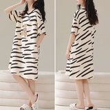 Comfy Striped Midi Night Dress - Stylish, Black, Terylene Cotton Blend - Shop N Save