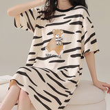 Comfy Striped Midi Night Dress - Stylish, Black, Terylene Cotton Blend - Shop N Save