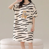 Comfy Striped Midi Night Dress - Stylish, Black, Terylene Cotton Blend - Shop N Save