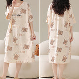 Comfy Bear Cartoon Print Midi Dress - Ideal Nightwear for Women - Shop N Save
