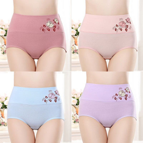 High Elastic Waist Floral Print Girls Panty Brief Women Undergarments Soft Fabric Underwear - Light Purple - Shop N Save