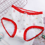 Printed Women Underwear High Waist Elastic Undergarments Lace Patched Breathable Soft Fabric Panty - White Red - Shop N Save