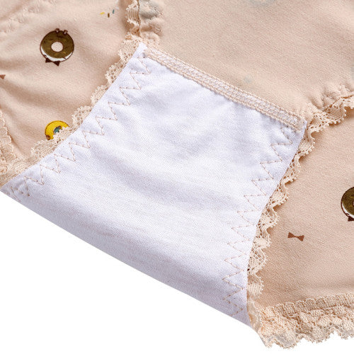 Printed Women Underwear High Waist Elastic Undergarments Lace Patched Breathable Soft Fabric Panty - Light Blue - Shop N Save