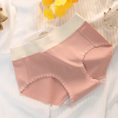 Floral Lace High Waist Briefs Stylish Soft Fabric Women's Underwear - Light Pink - Shop N Save