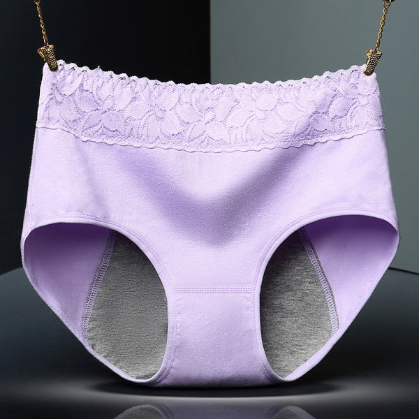 Elegant Lace High Waist Women's Brief Stylish Innerwear Comfortable Cotton Blends Underwear - Purple - Shop N Save