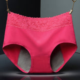 Elegant Lace High Waist Women's Brief Stylish Innerwear Comfortable Cotton Blends Underwear - Pink Red - Shop N Save