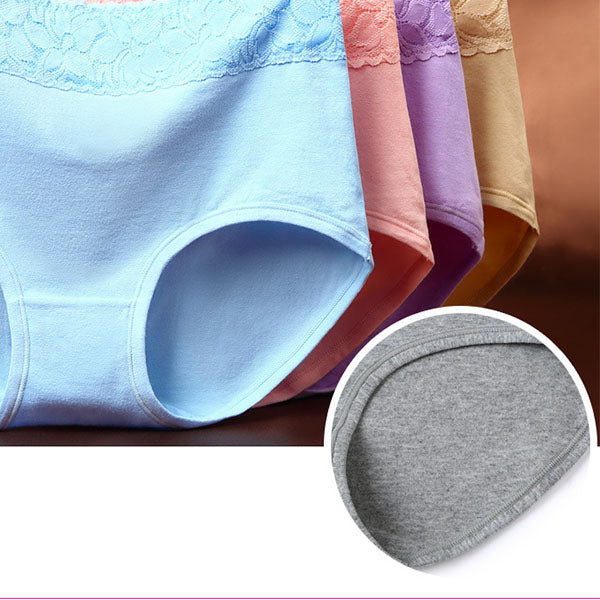 Elegant Lace High Waist Women's Brief Stylish Innerwear Comfortable Cotton Blends Underwear - Apricot - Shop N Save