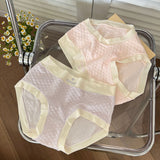 Stylish Ribbed High Waist Hipsters Two Tone Women's Panties Cotton Blend Fabric Underwear - Light Pink - Shop N Save