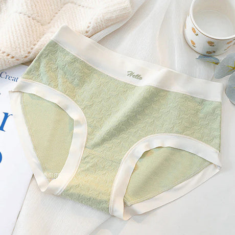 Stylish Ribbed High Waist Hipsters Two Tone Women's Panties Cotton Blend Fabric Underwear - Light Green - Shop N Save