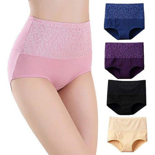 Floral Embossed Print High Elastic Waist Underwear Women Summer Wear Inner Soft Comfy Fabric Women's Panty - Red - Shop N Save