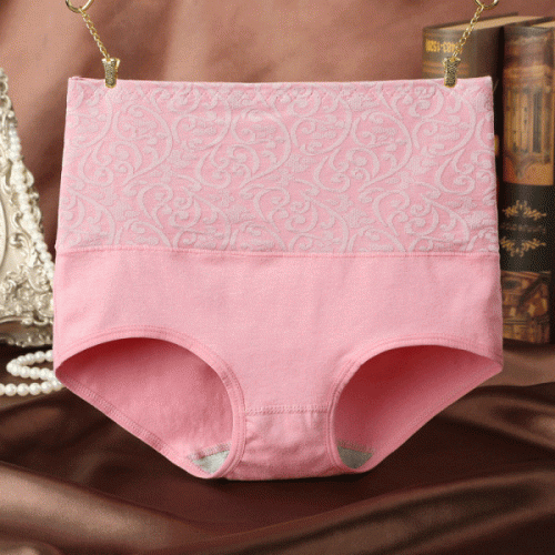 Floral Embossed Print High Elastic Waist Underwear Women Summer Wear Inner Soft Comfy Fabric Women's Panty - Pink - Shop N Save