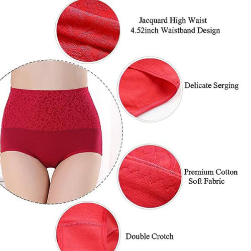 Floral Embossed Print High Elastic Waist Underwear Women Summer Wear Inner Soft Comfy Fabric Women's Panty - Pink - Shop N Save