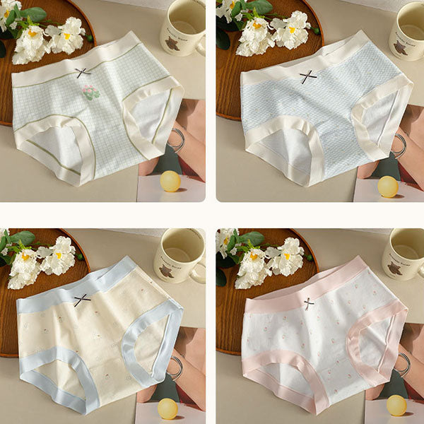 Bow Patched Cotton Hipsters Trendy Women's Underwear Collection with Soft Fabric &amp; Elastic Waist - White Pink - Shop N Save