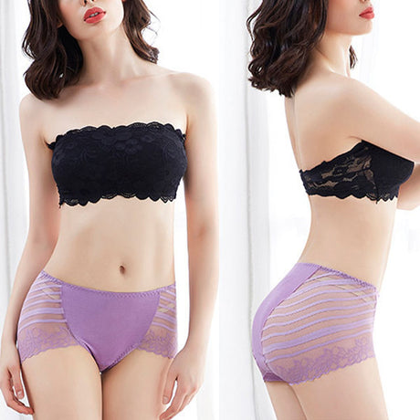 Stylish Floral Lace Hipster Underwear in Soft Cotton Blend Luxury Slim Fit Women's Panty - Purple - Shop N Save